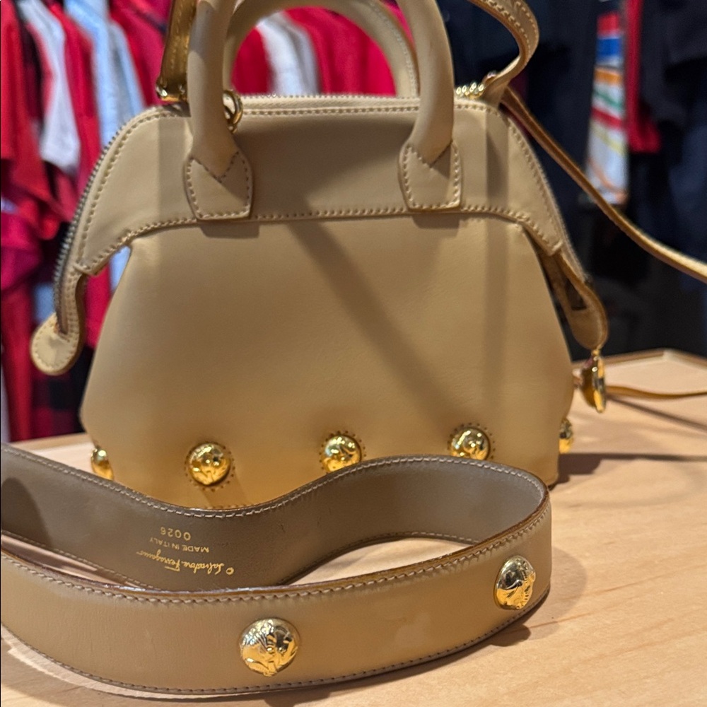 Elegant Tan Handbag with Gold Accents